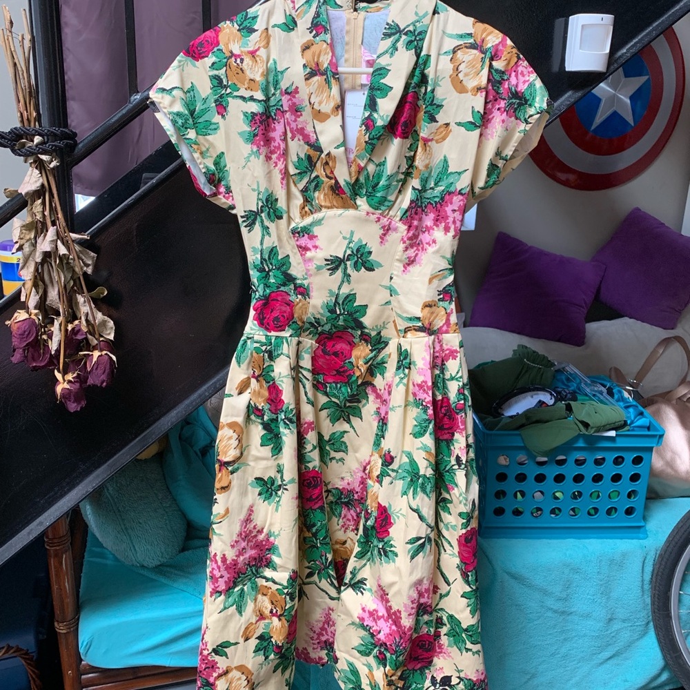 New Pinup couture yellow floral dress